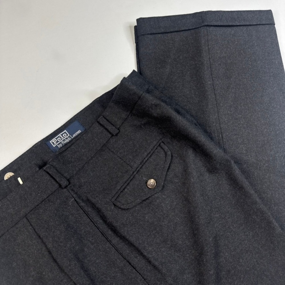 Vtg Polo Ralph Lauren‎ Trousers Mens 38x30 Grey Pleated Wool Flannel Pants USA
